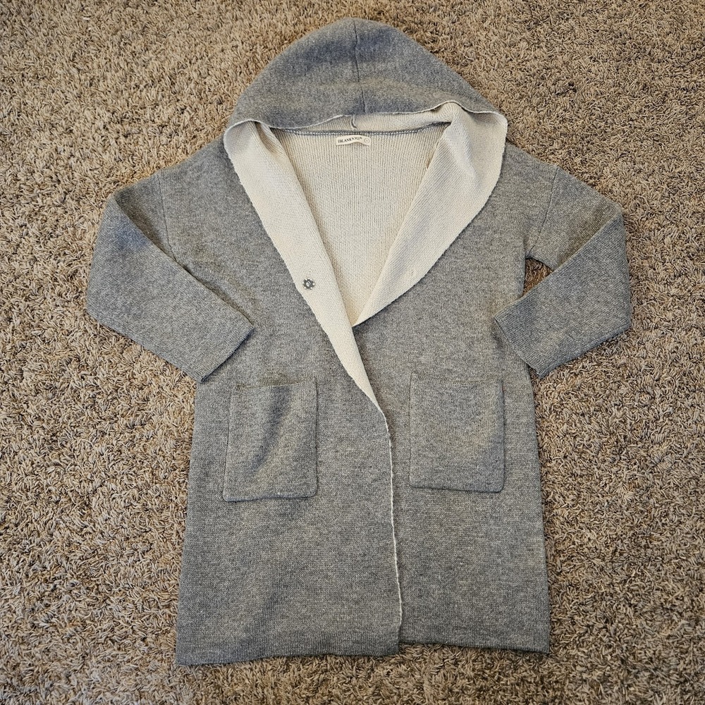 Blank NYC Chill Pill Gray Wool Blend Long Cardigan Hoodie Sweater Size Small‎